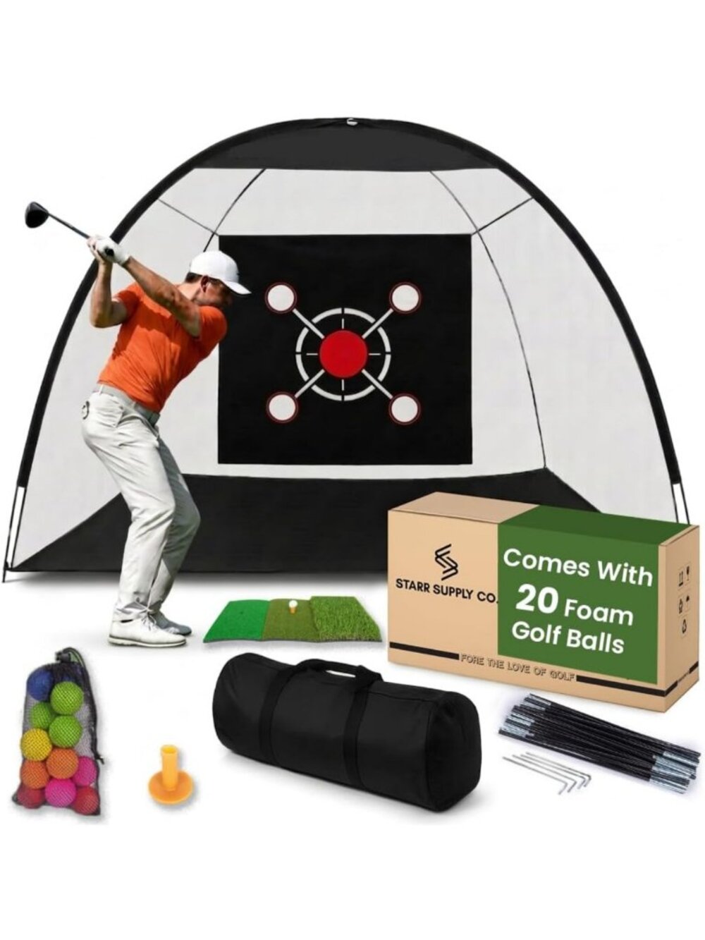 Backyard Golf Net 10x7ft with 20 Foam Balls & Tri-Mat - Heavy Duty